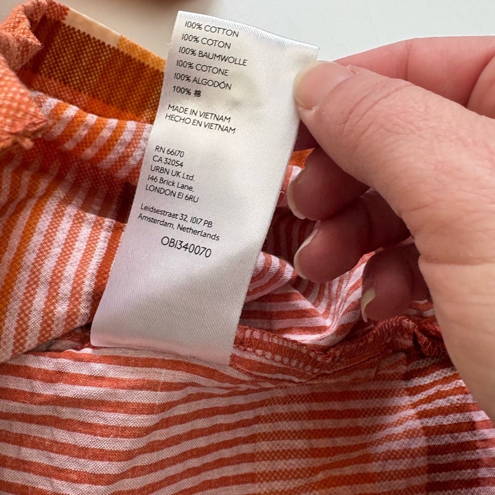 Urban Outfitters Seersucker Orange Plaid Button Up Short Sleeve Shirt Size M - Picture 5 of 8